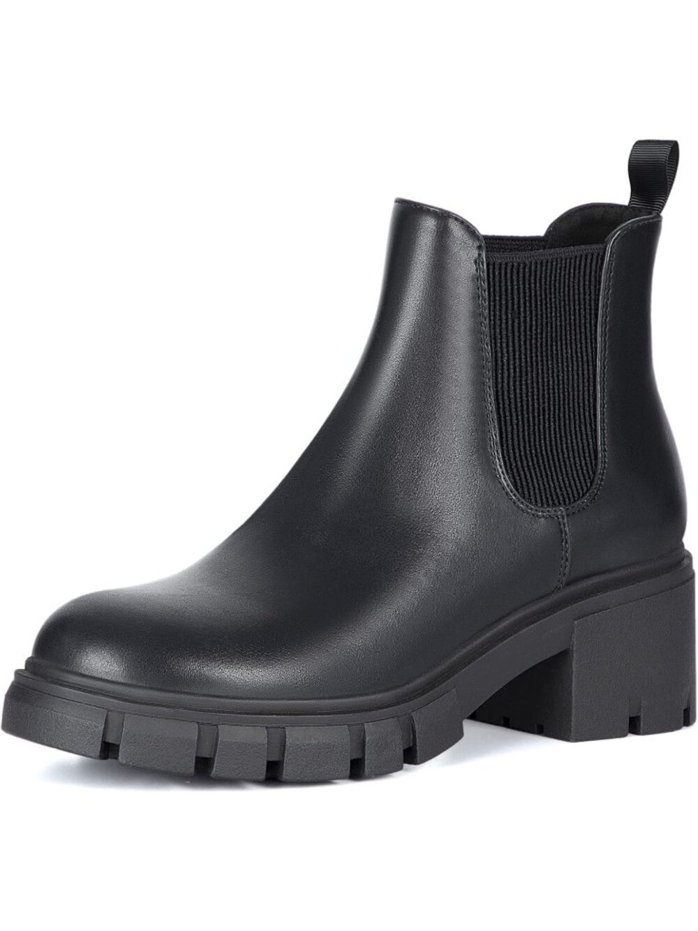 Women's Black Slip on Chelsea Ankle Boots Fall Short Booties Low Chunky Heel